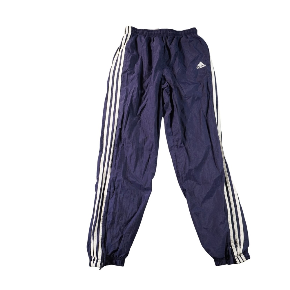 Vintage Adidas Track Pants Mens Small Navy Blue Nylon Windbreaker 3 Stripe Lined